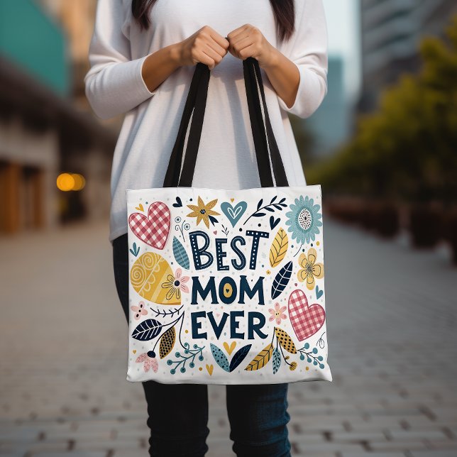 Beste Mama für farbenfrohe Herzen und Blume Mutter Tasche (Von Creator hochgeladen)
