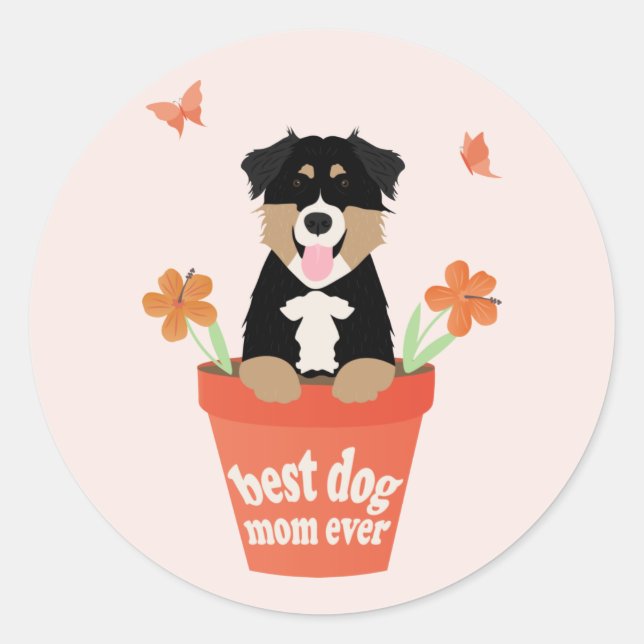 Beste Mama für Hunde je Australian Shepherd Blume  Runder Aufkleber (Vorderseite)