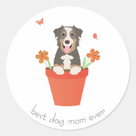 Beste Mama für Hunde je Australian Shepherd Blume  Runder Aufkleber