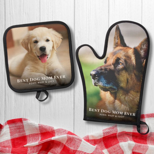 Beste Mama für Hunde je Foto Ofenhandschuh & Topflappen-Set (Von Creator hochgeladen)