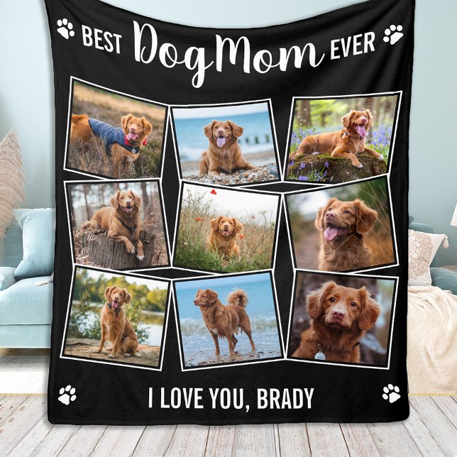 Beste Mama für Hunde je schwarze FotoCollage Fleecedecke (Von Creator hochgeladen)