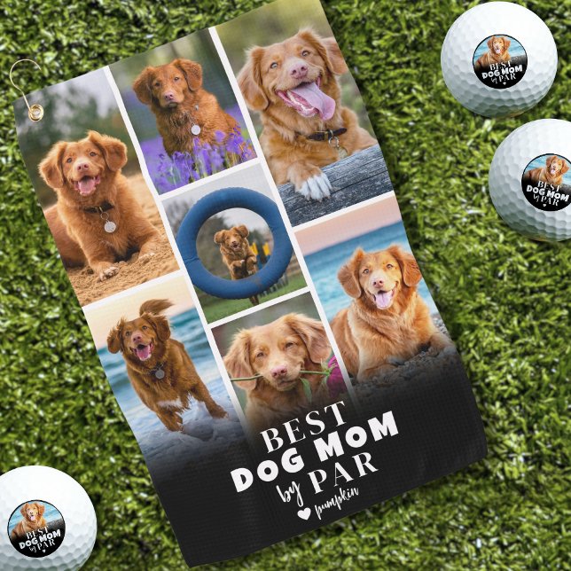 Beste Mama für Hunde nach Par FotoCollage Golfhandtuch (Best Dog Mom By Par Photo Collage Golf Towel)
