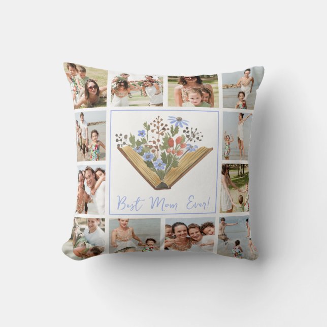 Beste Mama für jedes Buch Blume 12 FotoCollage Kissen (Vorderseite)