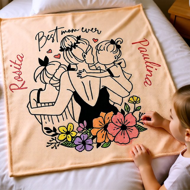 Beste Mama für Mama, Kinder und Blume Fleecedecke (Best Mom Ever Custom Mother & Children Floral Fleece Blanket)
