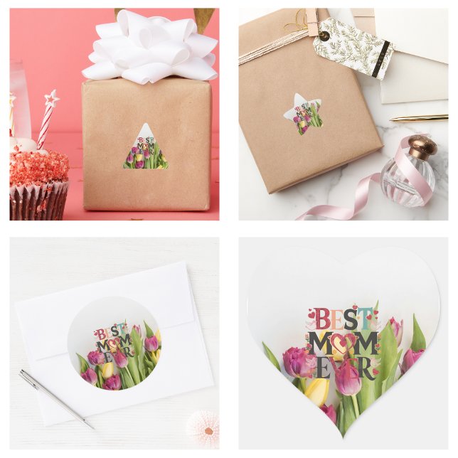Beste Mama für moderne Niedliche Blume und Herzen Quadratischer Aufkleber (Best Mom Ever Modern Cute Flowers And Hearts Sticker)