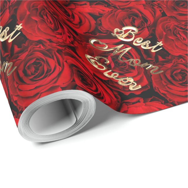 Beste Mama für Rote Rosen im Herzen Geschenkpapier (Rolleneckpunkt)