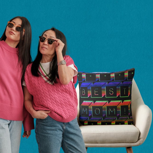 Beste Mama gefilterte farbige Blöcke Schwarzer Hin Kissen (Best Mom Filtered Colored Blocks Black Background Throw Pillow)