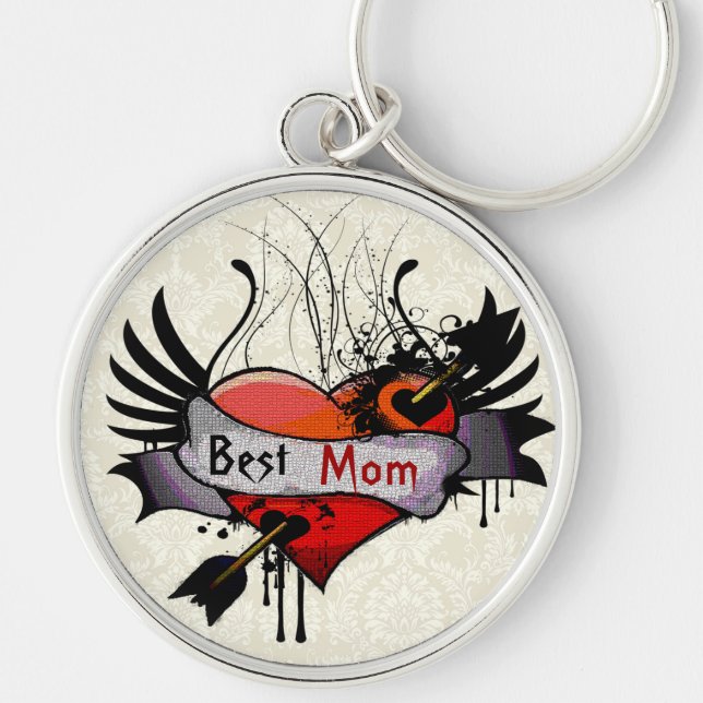 Beste Mama Grunge Herz Keychain Schlüsselanhänger (Vorne)