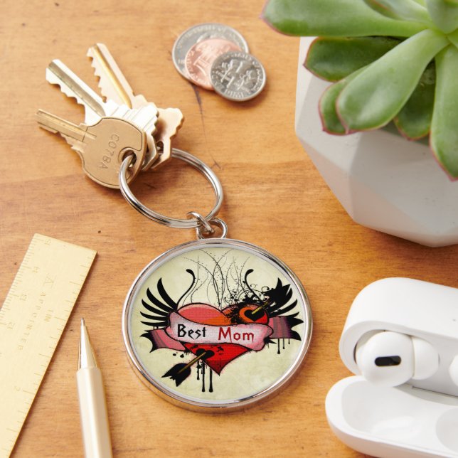 Beste Mama Grunge Herz Keychain Schlüsselanhänger (Schreibtisch)