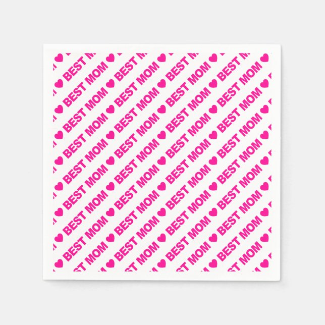 Beste Mama Hot Pink auf Weißbuch Napkin Serviette (Vorderseite)