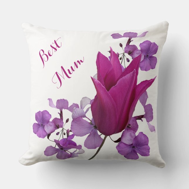 Beste Mama hübsch rosa tulilp florale glückliche M Kissen (Vorderseite)