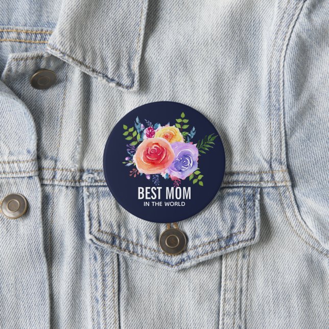 Beste Mama in den Rose der Wasserfarbenwelt Button (Beispiel)
