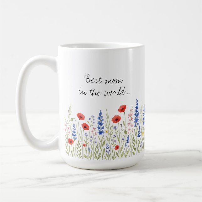 Beste Mama in der Tasse mit farbenfroher Wildblume (Links)