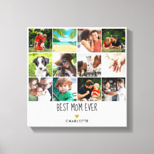Beste Mama je 12 Foto Collage Goldenes Herz Leinwanddruck