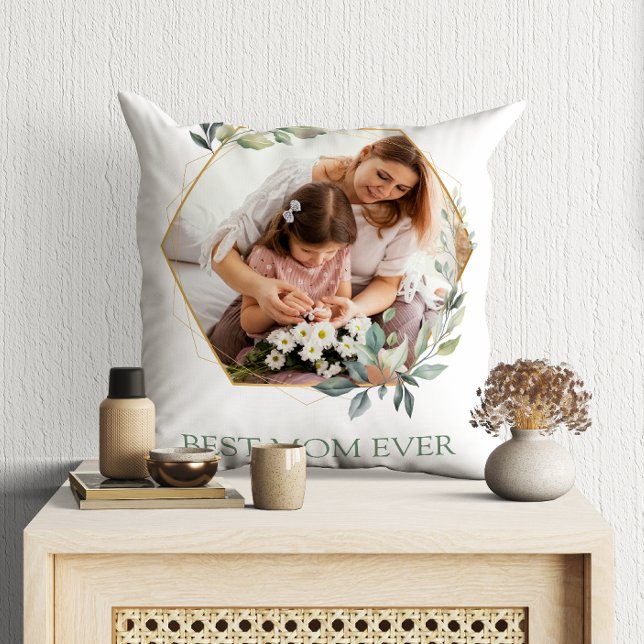 Beste Mama je 2 Foto Eukalyptus Wasserfarbe Kissen (Von Creator hochgeladen)