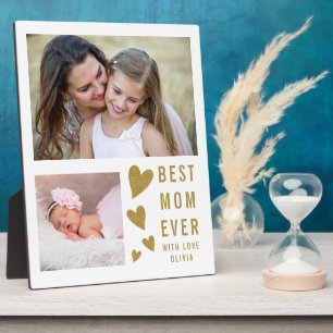 Beste Mama je 2 Fotocollage weiß und Gold Fotoplatte