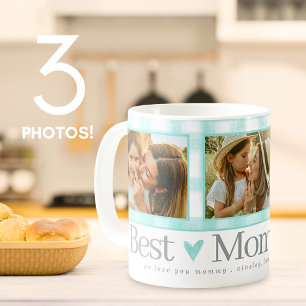 Beste Mama je 3 Foto Gingham Hearts Mother Day Kaffeetasse