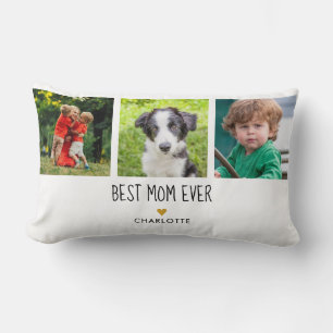 Beste Mama je 3 Foto Gold Herzstück Lendenkissen