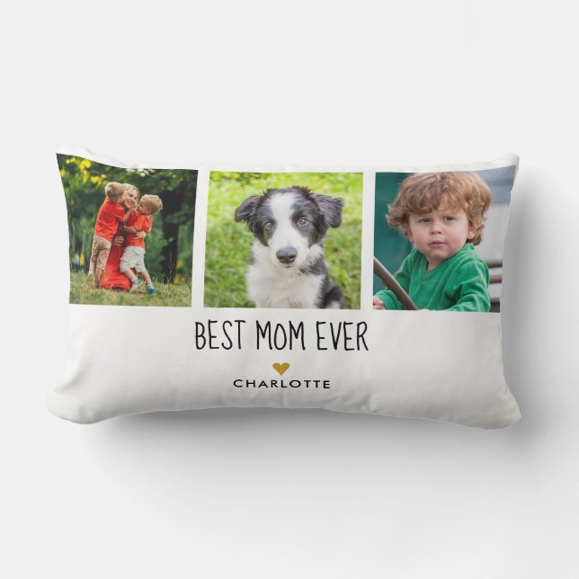 Beste Mama je 3 Foto Gold Herzstück Lendenkissen (Vorderseite)