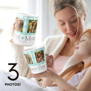 Beste Mama je 3 Foto Mütter Tag Gingham Herz Kaffeetasse