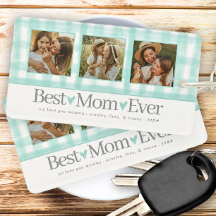 Beste Mama je 3 Foto Mütter Tag Gingham Herz Schlüsselanhänger