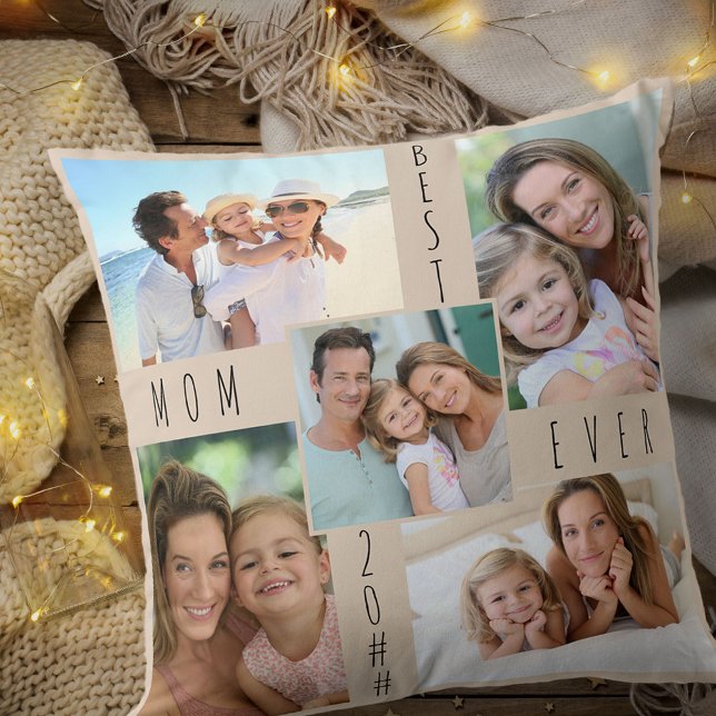 Beste Mama je 5 Foto Collage Beige Kissen (Von Creator hochgeladen)