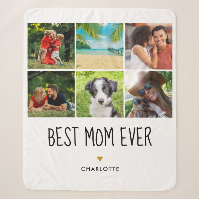 Beste Mama je 6 Foto Collage Gold Herz Sherpadecke (Vorderseite)