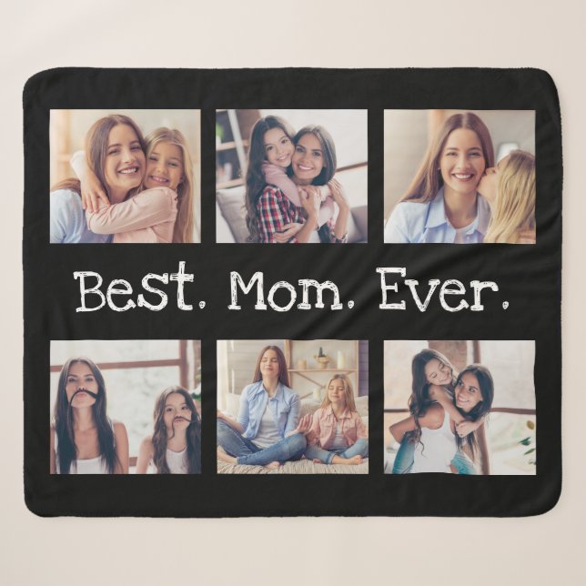 Beste Mama je 6 FotoCollage in Schwarz und Weiß Sherpadecke (Vorderseite (Horizontal))