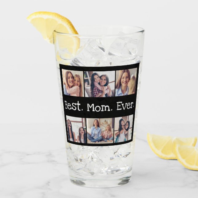 Beste Mama je 6 FotoCollage Schwarz und Weiß Glas (Vorderseite Ice)