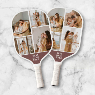 Beste Mama je 8 Foto Collage Brown Pickleball Pad Schläger
