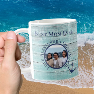 Beste Mama je Aquamariner Seeanker aus Holz Kaffeetasse