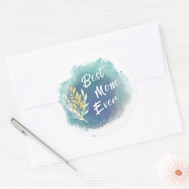 Beste Mama je Aquarellblau Rundkleber Runder Aufkleber (Umschlag)