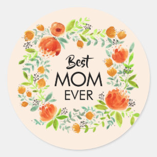 Beste Mama je Aquarellblumen-Aufkleber Runder Aufkleber