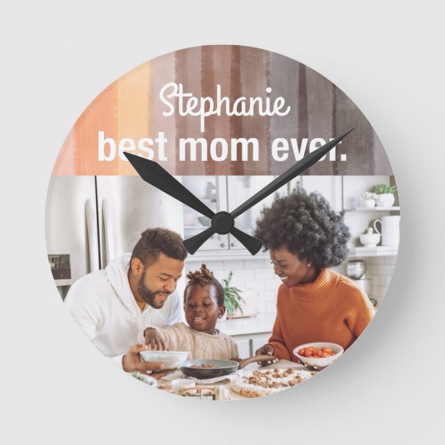 Beste Mama je benutzerdefinierte Foto Keepake Retr Runde Wanduhr (Vorderseite)