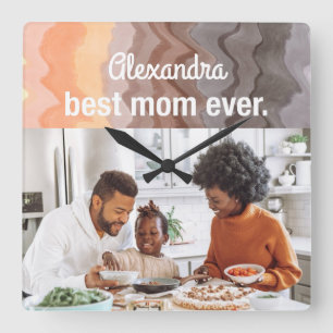 Beste Mama je benutzerdefinierte Retrowellen für F Quadratische Wanduhr