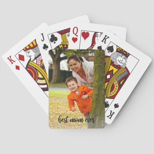 Beste Mama je benutzerdefiniertes Foto Schwarzes S Spielkarten (Rückseite)