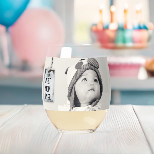 Beste Mama je benutzerdefiniertes Foto Weinglas Ohne Stiel (Insitu (Baby Party))