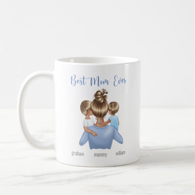 Beste Mama je blau weiß Kaffeetasse (Links)