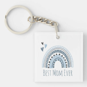 Beste Mama je Blue Boho Rainbow Foto Schlüsselanhänger