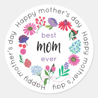 Beste Mama je Blume Kranz, glücklicher Muttertag Runder Aufkleber
