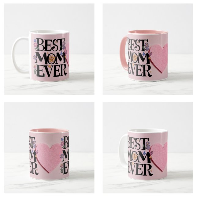 Beste Mama je Blume und rosa Herz Kaffeetasse (Best Mom Ever Flowers And Pink Heart Coffee Mug)