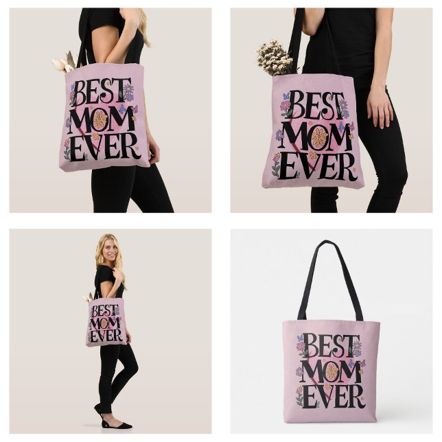 Beste Mama je Blume und rosa Herz Tasche (Best Mom Ever Flowers And Pink Heart Tote Bag)