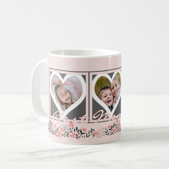 BESTE MAMA JE Blumenkohl 3 Fotos Rosa Grau Kaffeetasse (Vorderseite Links)