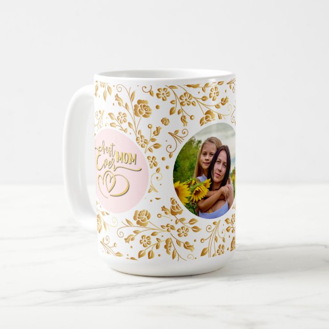 Beste Mama je Blumenstrauß Foto Muttertag Kaffeetasse (Vorderseite Links)