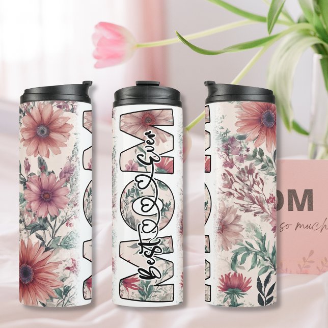 Beste Mama je dunkelrosa Blume Thermosbecher (Best Mom Ever dark pink flowers Thermal Tumbler)