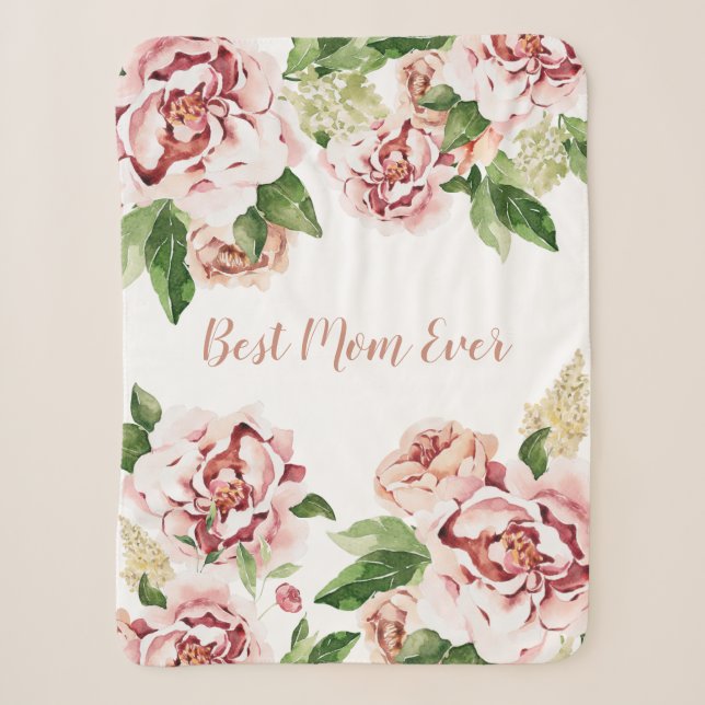 Beste Mama je Dusty Pink Peony Floral Sherpadecke (Vorderseite)