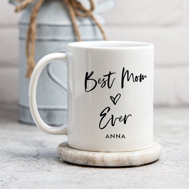 Beste Mama je | Einfache Lässige Schrift und Herz Kaffeetasse (Von Creator hochgeladen)