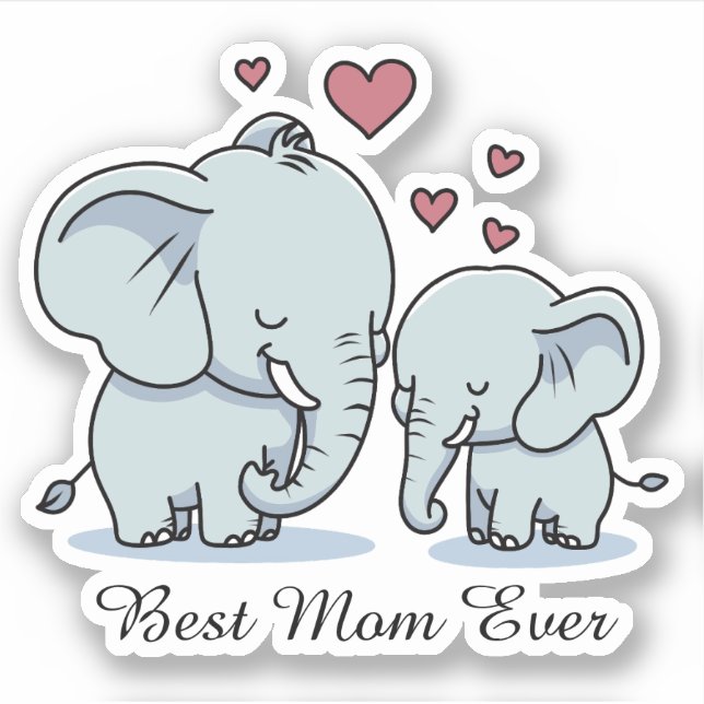 Beste Mama je Elefanten und Herz Aufkleber (Vorderseite)