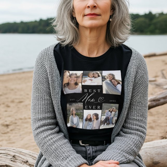 Beste Mama je Elegantes Script Herzklopfen Tri-Blend Shirt (Best Mom Ever Elegant Script Heart Photo Collage Tri-Blend Shirt)