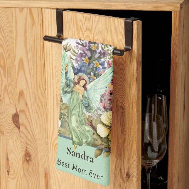 Beste Mama je, Engel und Wildblumen Geschirrtuch (Drittel gefaltet)